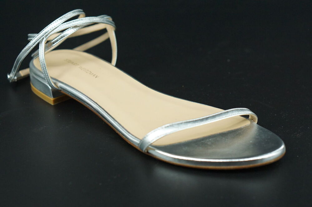 Stuart Weitzman Catherine Flat Silver Ankle Strappy Sandals Size 10 $475